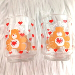1984 Care Bears Juice Glasses Set of 2- Tenderheart Bear- American Greetings cup